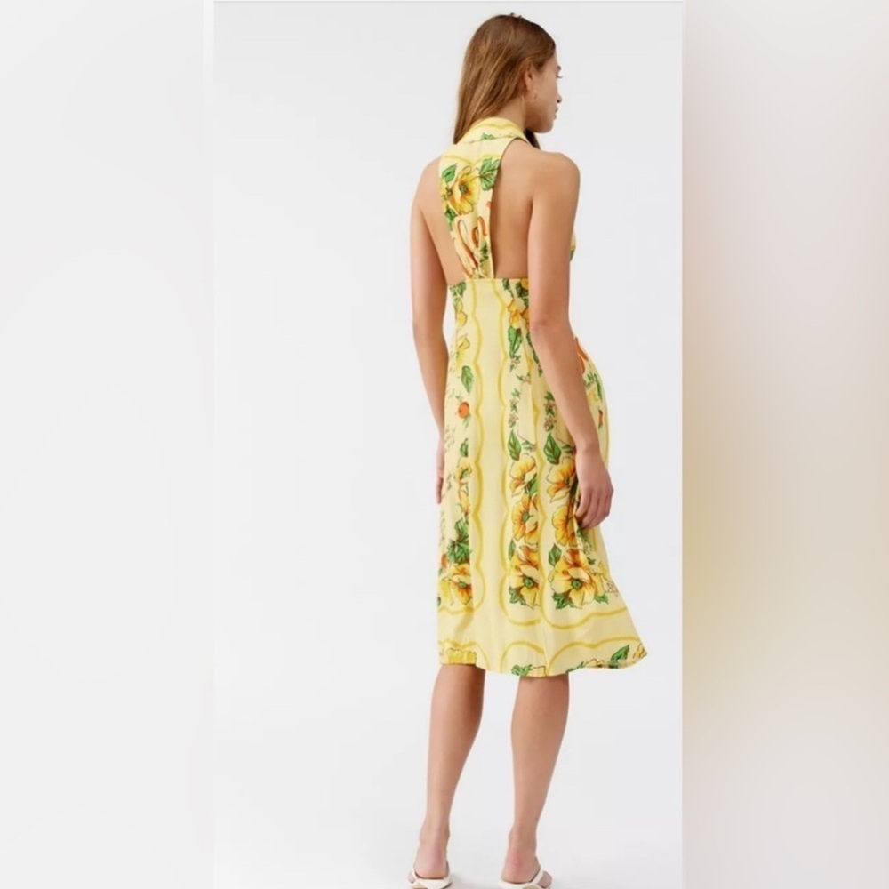 URBAN OUTFITTERS UO WILLOW MIDI SLEVELESS COLLARD DRESS FLORAL YELLOW ORANGE MED - Picture 2 of 8